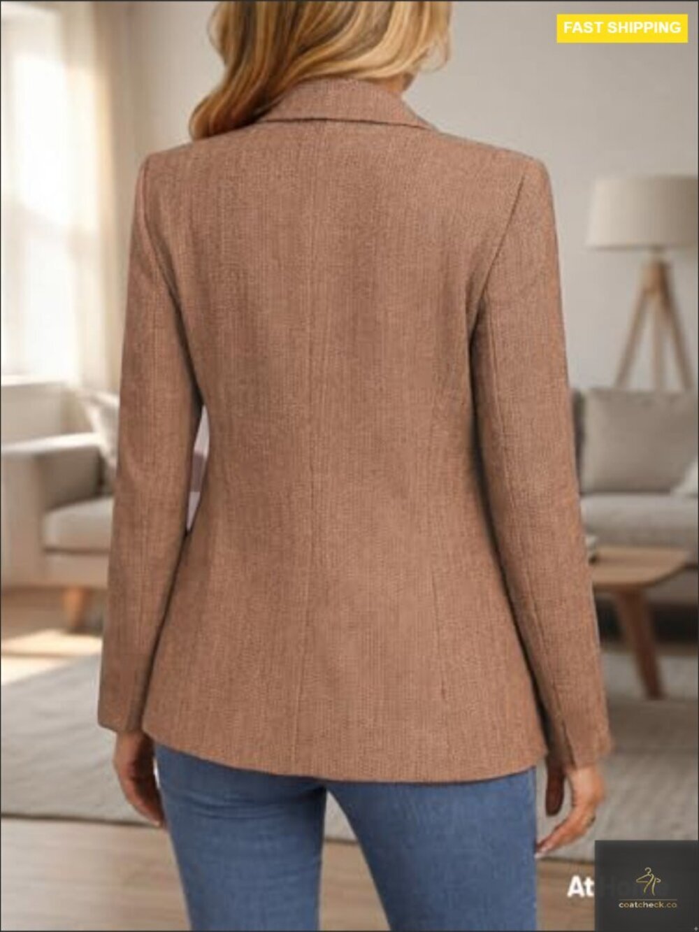 Plaid Tweed Blazer Jacket Fully Lined Business Casual Work Coat with Pockets - Picture 5 of 6